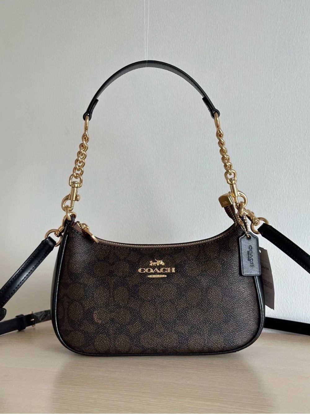 Coach Brown Signature Hobo Shoulder Bag with Gold Hardware